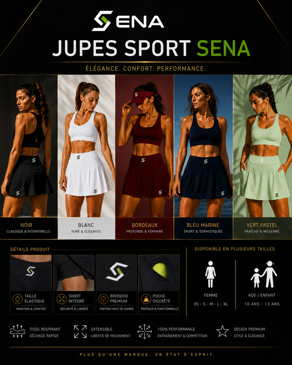 Jupe Sport SENA Noir — détail